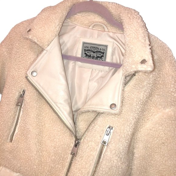 Shearling cream Levi Strauss & Co AS NEW fleece faux leather trim bomber jacketS - Picture 5 of 5